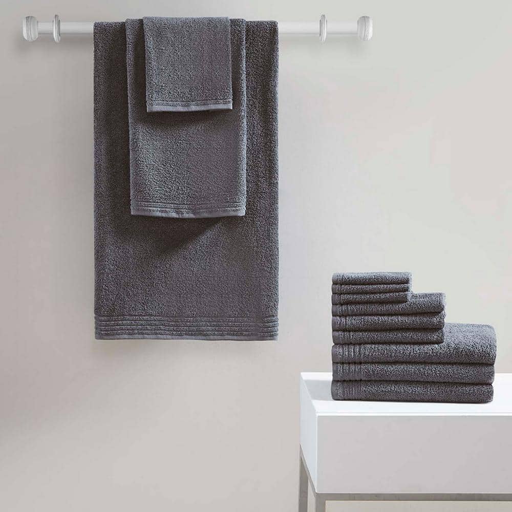 12-Piece Dark Gray 100% Cotton Soft Quick Dry Bath Towel, 4 Bath Towels 4 H