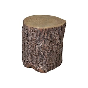16.5in. Concrete Faux Oak Stump Cover - Outdoor Side Table Statues, Wood Stump Stool and Plant Stand for Garden, Yard