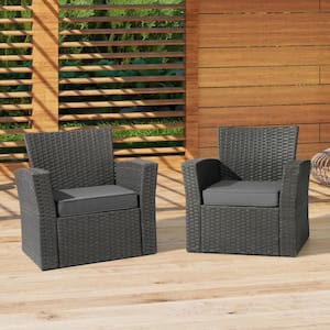 Fading Free 20 in. W. x 19.5 in. x 4 in. Grey Outdoor Patio Thick Square Lounge Chair Seat Cushion with Ties 2-Pack