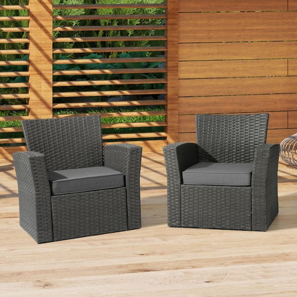 Fading Free 20 in. W. x 19.5 in. x 4 in. Grey Outdoor Patio Thick Square Lounge Chair Seat Cushion with Ties 2-Pack
