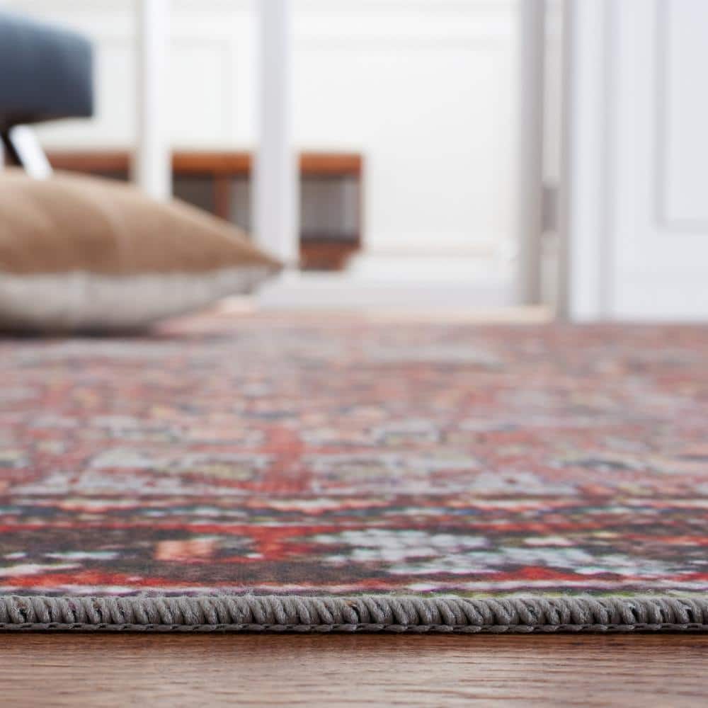 Red and Navy Square Synthetic Hand-Knotted Area Rug