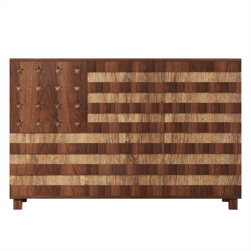 55 in. W x 16 in. D x 36 in. H Walnut Bathroom Linen Cabinet, 2 Drawers Buffet Cabinet, Coffee Bar, Adjustable Shelves price history on PriceWatchPro