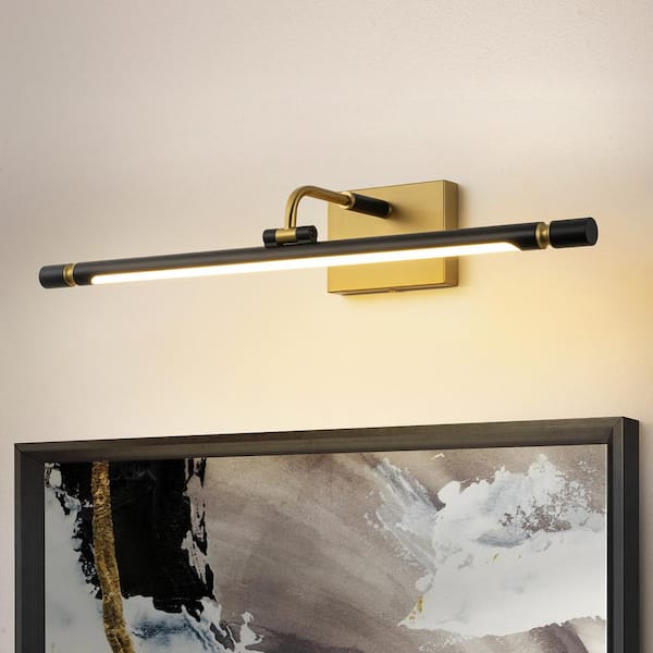 Eddy 1-Light 26 in. Black with Gold Dimmable LED Picture Light with Extendable Arm for Customizable Illumination