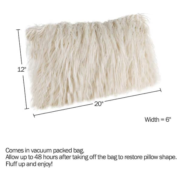 Ivory 12 in. W x 20 in. L Faux Mongolian Fur Decorative Lumbar Throw Pillow 120155RYU The Home Depot