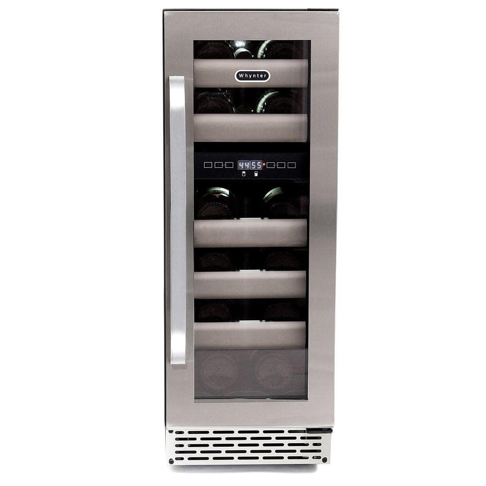 Whynter 12 in. Dual-Zone 17-Bottle Wine Cooler Fridge Built-In with Seamless Stainless Steel UV Protection Glass  Door