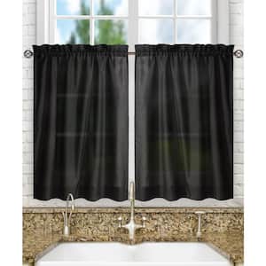 Stacey Black Solid 56 in. W x 36 in. L Rod Pocket Tailored Tier Pair