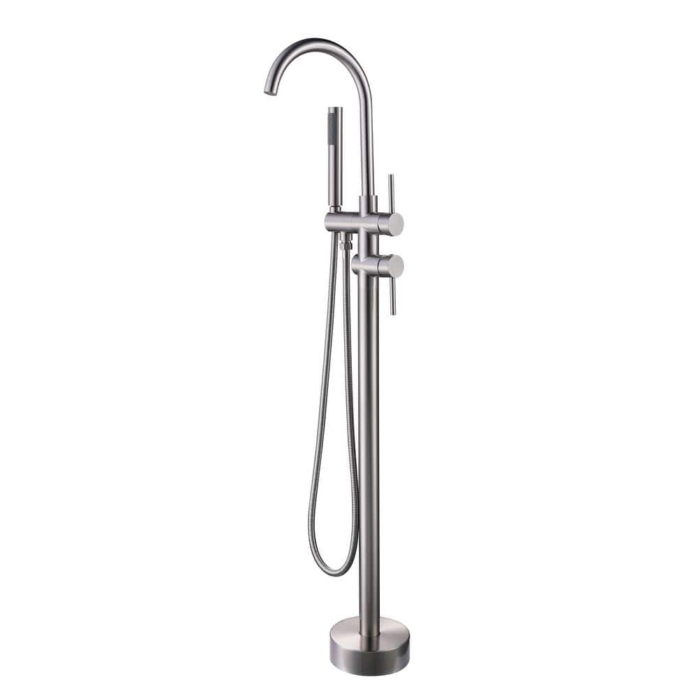 PET 1-Handle Freestanding Floor Mount Roman Tub Faucet Bathtub Filler with Hand Shower in Brushed Nickel -  Miscool, SHNKHD10E851NL