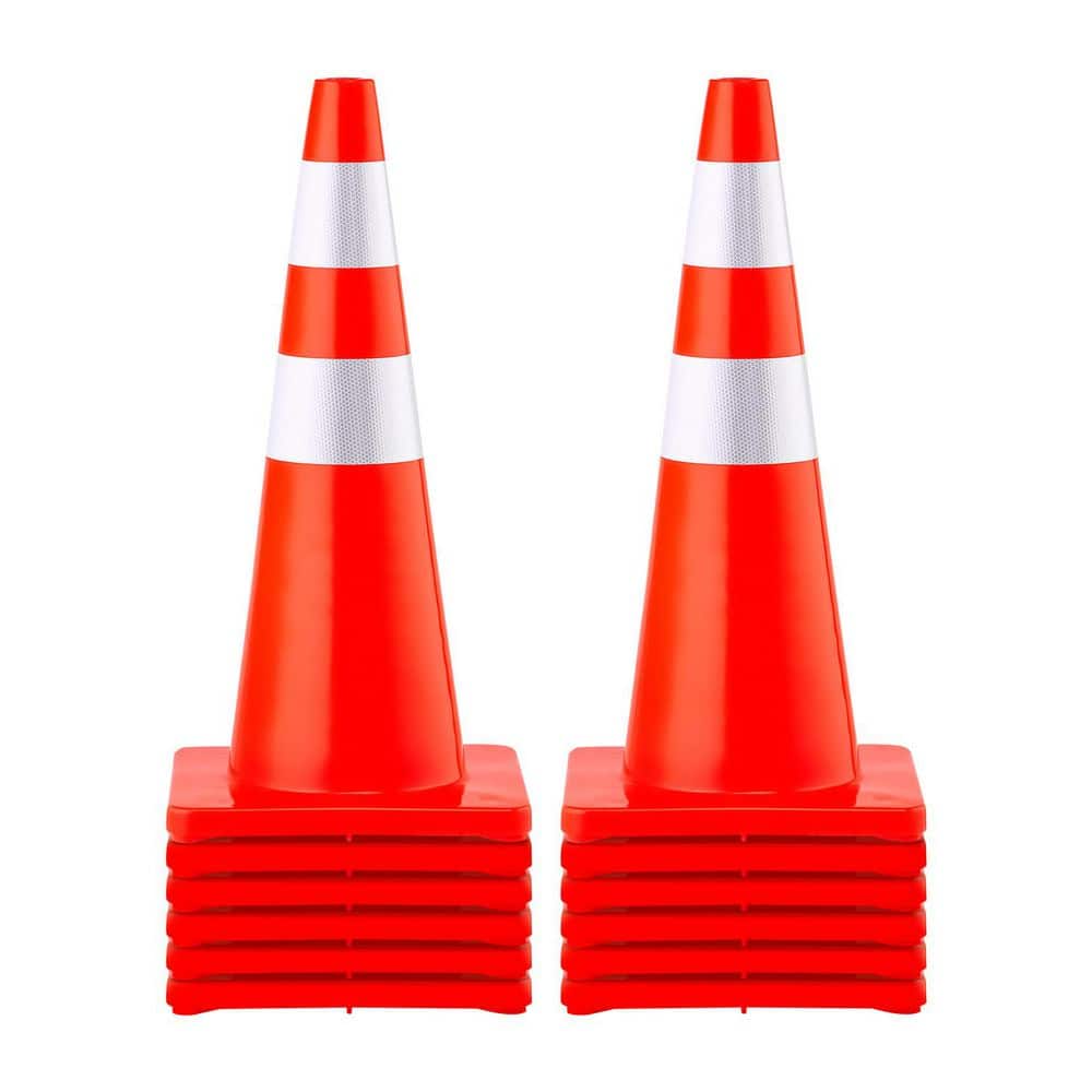Safety Cones 28 in. /73 cm H 12-Pieces PVC Orange Traffic Cone w/ 2-Reflective Collars and Weighted Base Traffic Control price history on PriceWatchPro
