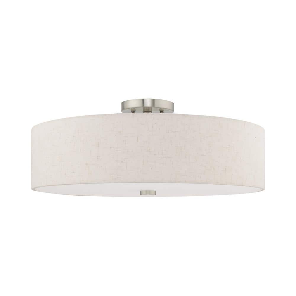 Contemporary Indoor/Outdoor 5-Light Brushed Nickel Drum Ceiling Fixture