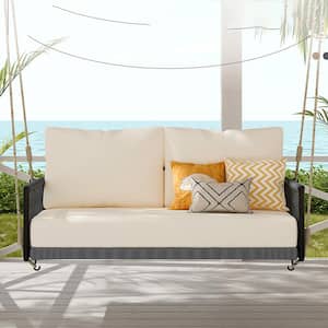 51.6 in. 2-Person Woven Rope Outdoor Swing Sofa with Beige Cushions for Patio, Courtyard and Balcony