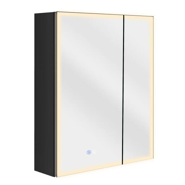 Unbranded 32 in. W x 30 in. H Rectangular LED Lighted Double Door Surface Wall Mount Black Medicine Cabinet with Mirror
