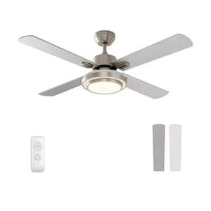 52 in. Indoor Brushed Nickel Low Profile Ceiling Fan with Ceiling Fan with Lights Remote Control 4-Blades