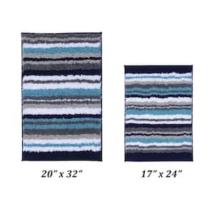Griffie Collection 2-Piece Blue and Grey 100% Polyester 17 in. x 24 in., 20 in. x 32 in. Bath Rug Set