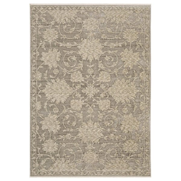 8 ft. x 11 ft. Gray, Beige Floral Washable Area Rug