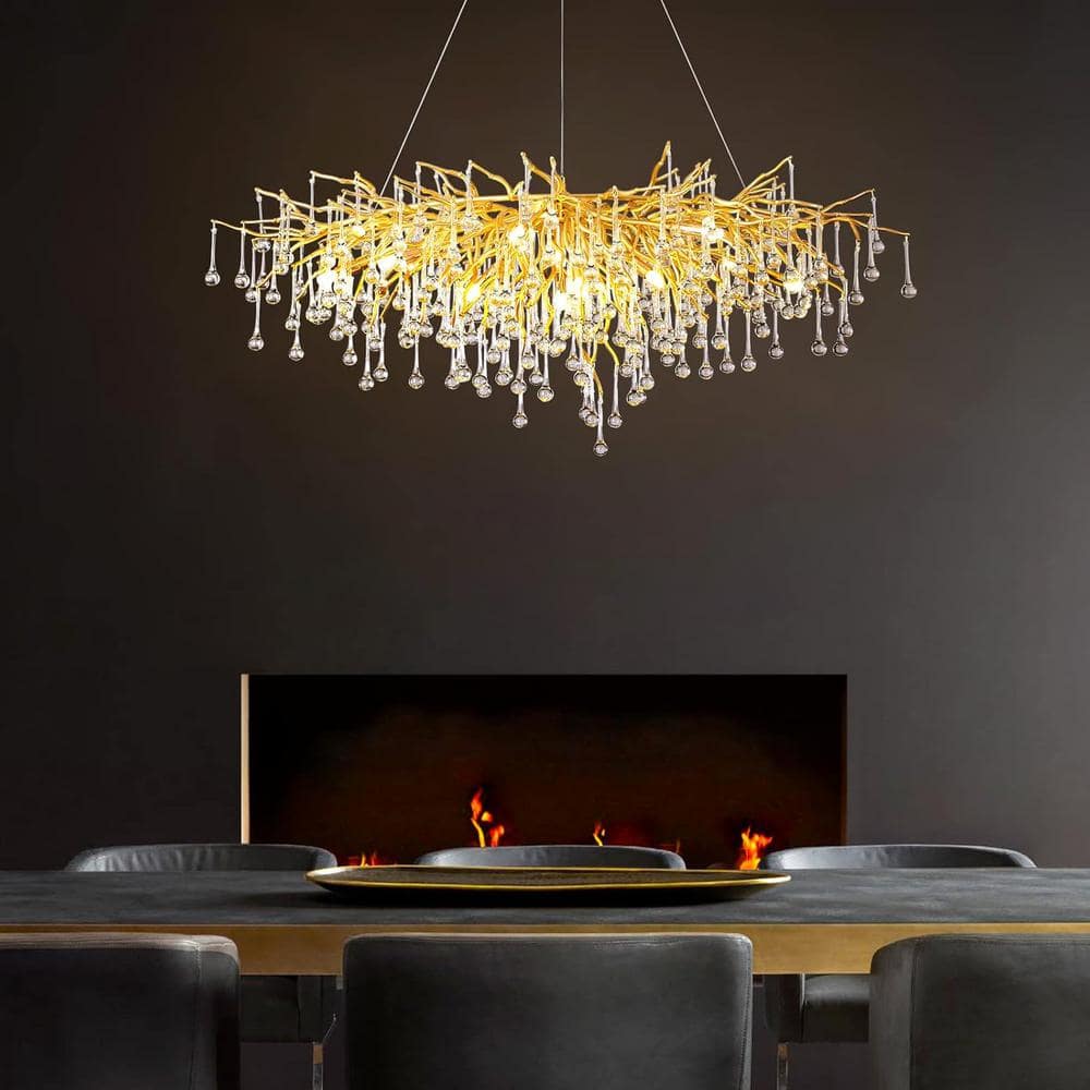 YUYI 13-Lights Gold Luxury Crystal Chandelier, Modern Frosted Tree ...