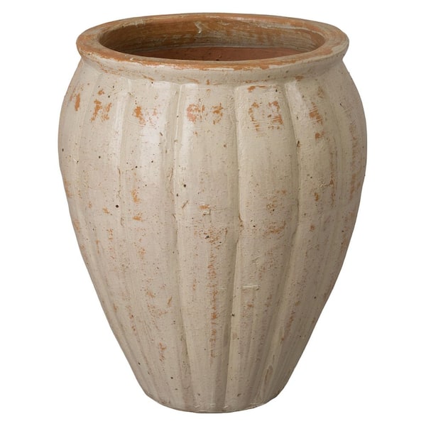 Wave 22 in. Tropical Sand Ceramic Round Planter (22 in. L x 22 in. W x 27 in. H) High-fire treatment with Drainage Hole