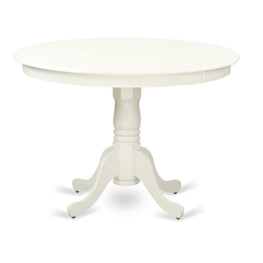 Linen White Round Pedestal Dining Table with 4 Willow Green Faux Leather Chairs