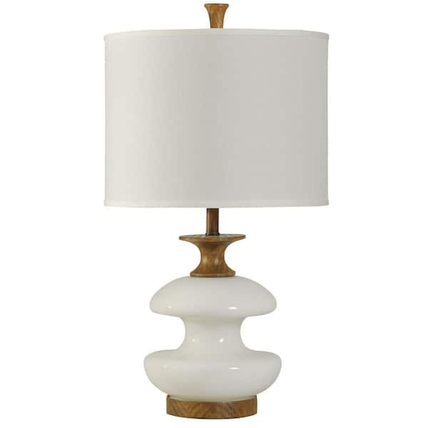 StyleCraft 29 in. White, Brown Table Lamp with White Linen Fabric Shade