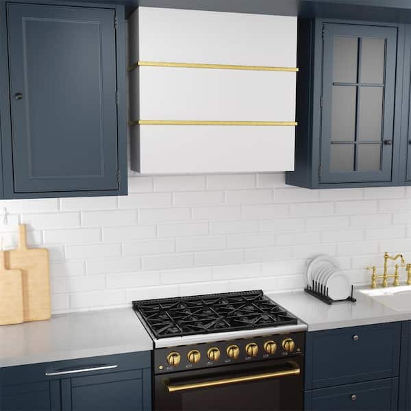 30 in Stainless Steel Range Hood with Powerful Vent Motor, 600 CFM, 3-Speed, Wall Mount, in White with Gold