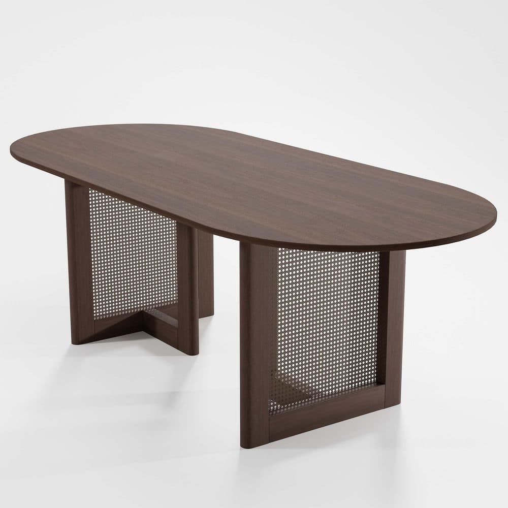 3 Piece Modern Oval Walnut Wood Top 79 in. Double Pedestal Base Dining Table Set Seats 2 price history on PriceWatchPro