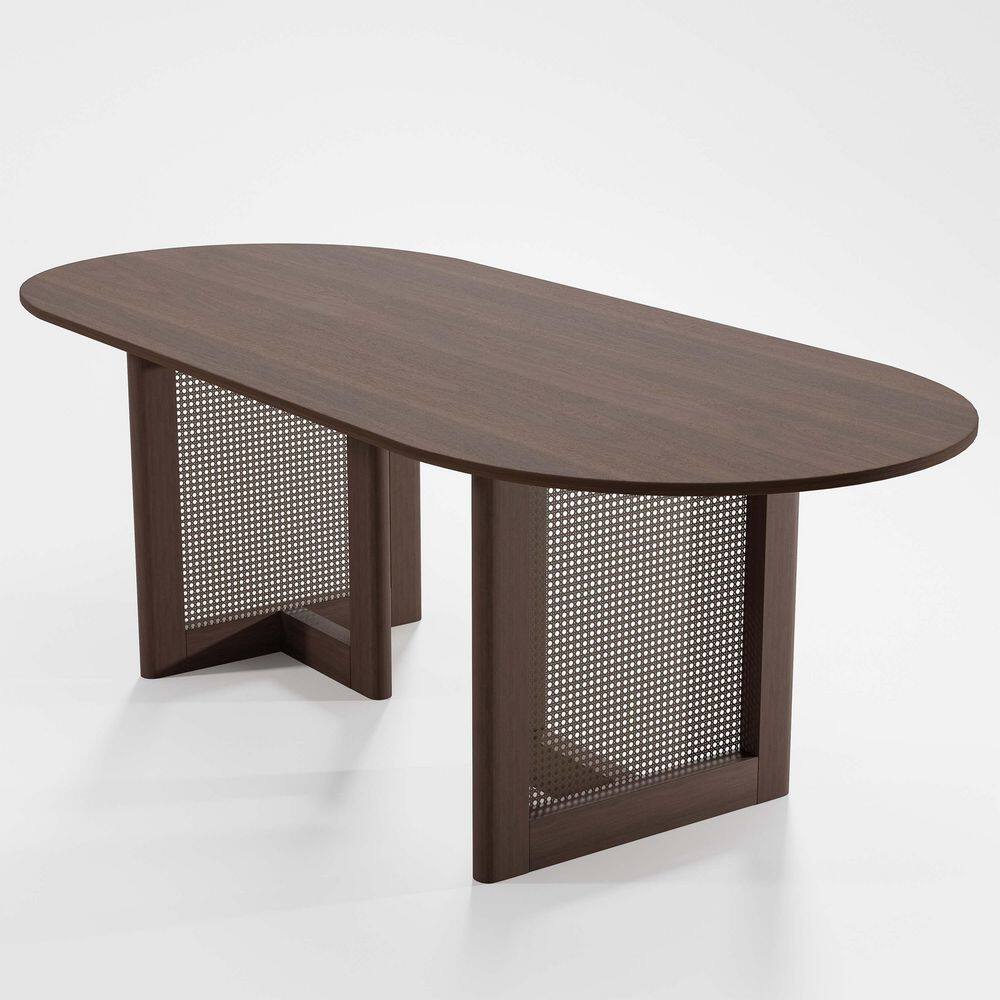 7 Piece Modern Oval Walnut Wood Top 79 in. Double Pedestal Base Dining Table Set Seats 6 price history on PriceWatchPro