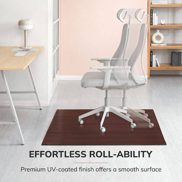 Standard Dark Brown Mahogany 48 in. x 60 in. Bamboo Roll-Up Office Chair Mat without Lip