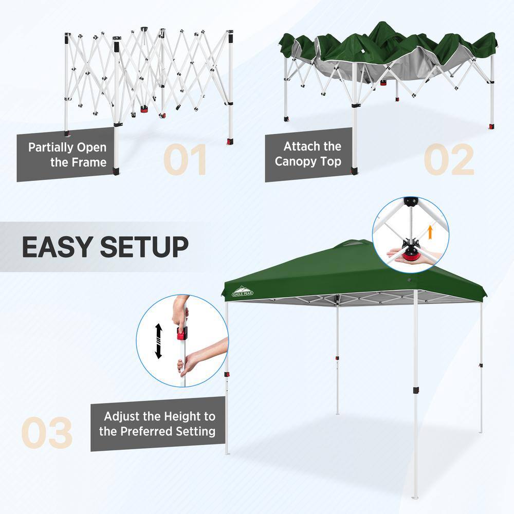 Green 8 ft x 8 ft Water-Resistant Pop-Up Canopy Tent