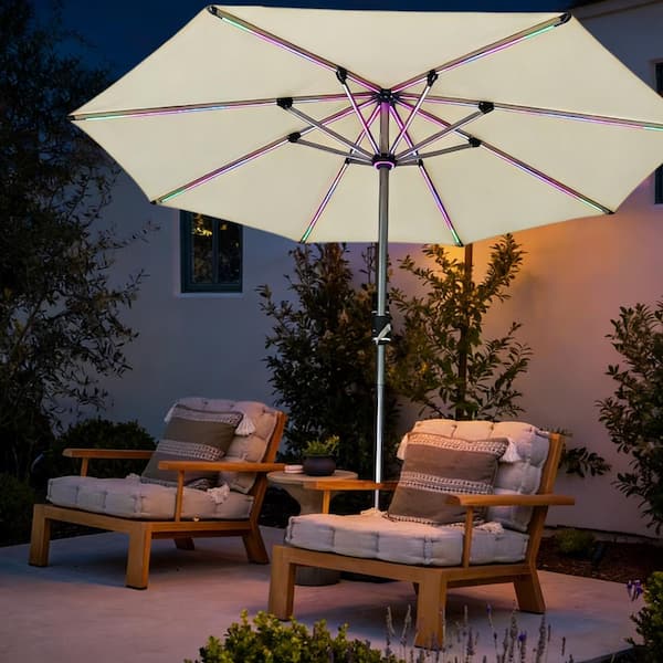 at home store patio umbrellas UNISOAR 10ft. Solar Powered LED Full Aluminum Patio Umbrella for Store Attraction, Garden Party, Scenic Spot Decoration