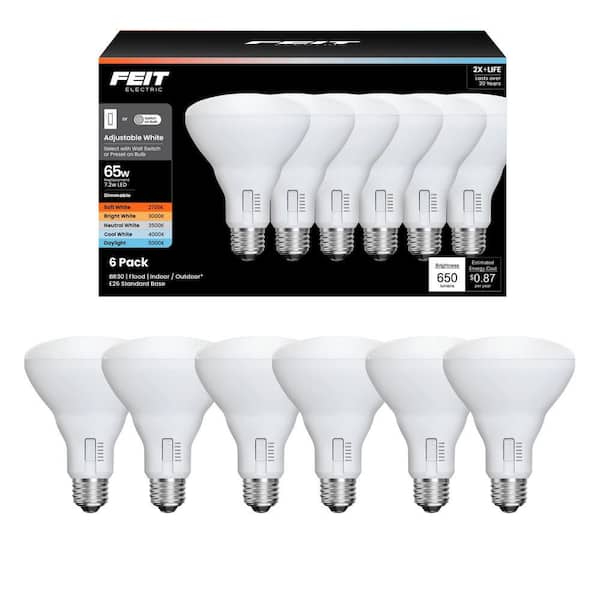 65-Watt Equivalent BR30 Dimmable 90 CRI E26 LED Flood Light Bulb Selectable White (2700K/3000K/3500K/4000K/5000K) 6-Pack