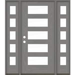 ASCEND Modern 64 in. x 80 in. Right-Hand/Inswing 5-Lite Clear Glass Malibu Grey Stain Fiberglass Prehung Front Door/DSL