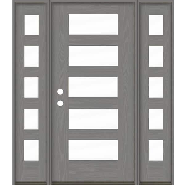 Krosswood Doors ASCEND Modern 64 in. x 80 in. Right-Hand/Inswing 5-Lite Clear Glass Malibu Grey Stain Fiberglass Prehung Front Door/DSL