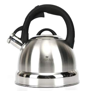12 Cups Satin Finish Stainless Steel Whistling Tea Kettle Teapot with Ergonomic Simple-Touch to Open Handle