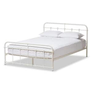 Mandy Vintage Industrial White Finished Metal Queen Size Bed