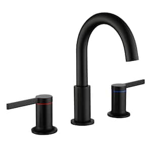 8 in. Widespread Double Handle Bathroom Faucet with Rotating Spout Modern 3-Hole Brass Bathroom Sink Taps in Matte Black