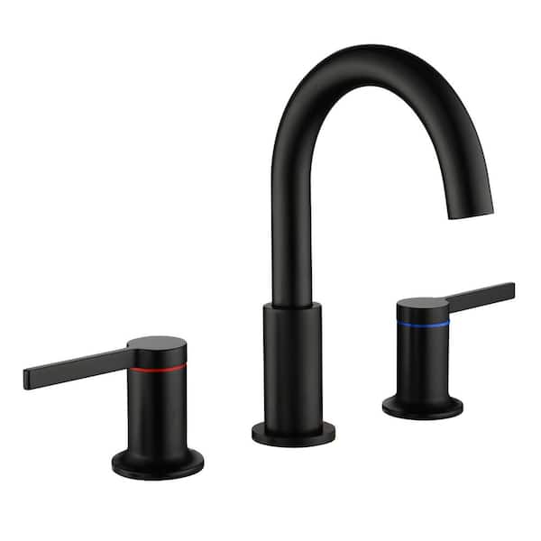 AIMADI 8 in. Widespread Double Handle Bathroom Faucet with Rotating Spout Modern 3-Hole Brass Bathroom Sink Taps in Matte Black