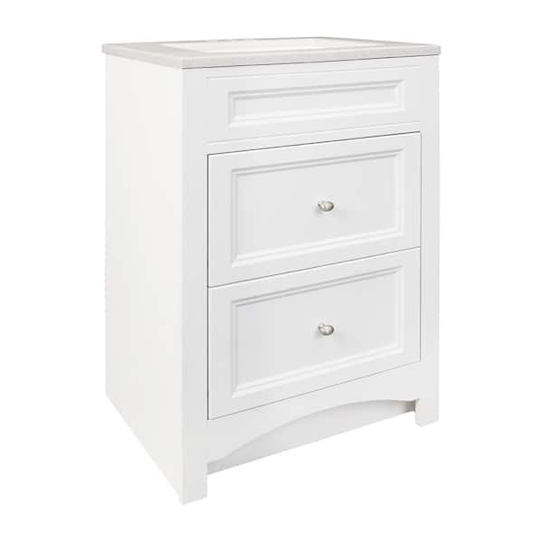 Glacier Bay Modular 24.5 in. W Bath Vanity in White with Solid Surface Vanity Top in Silver Fox with White Sink