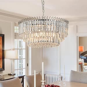 22.83 in. 9-Light Chrome Modern Round Unique Tiered Chandelier with Crystal Accents