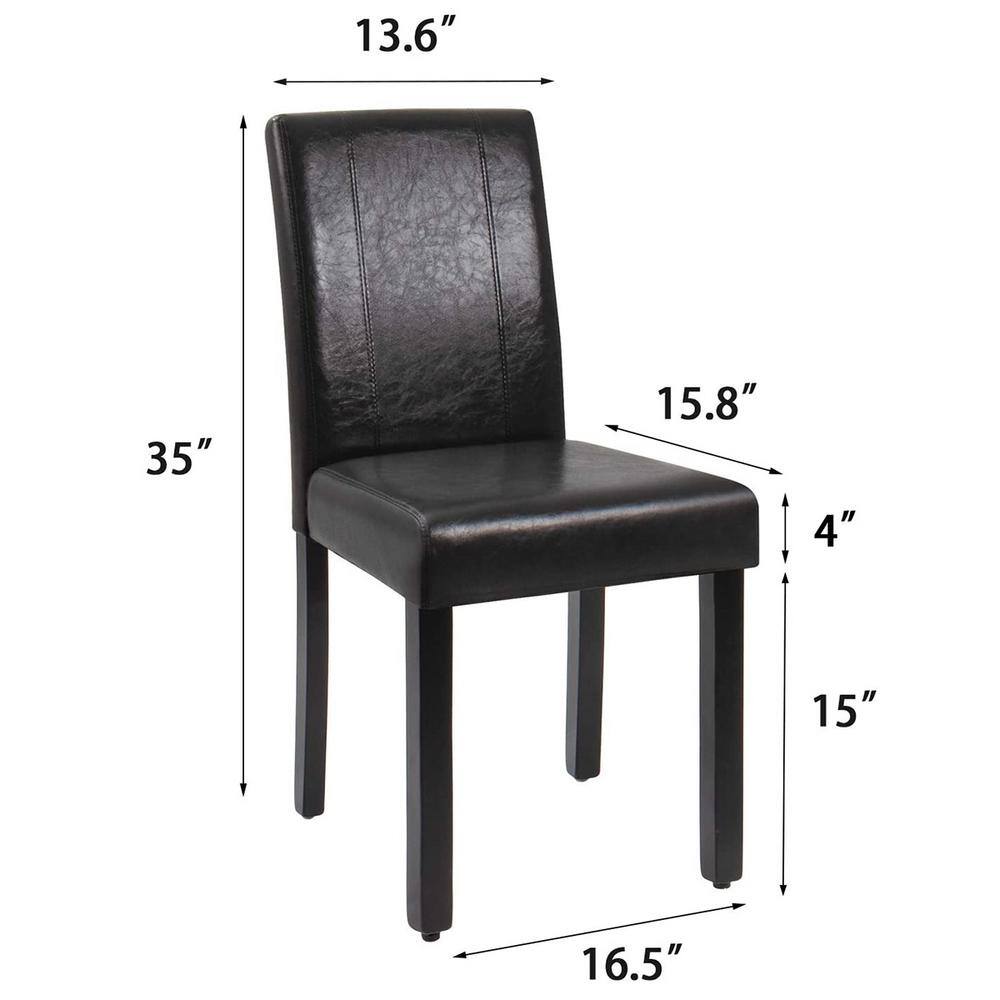 Black Faux Leather Armless Side Chairs with Wood Legs, Set of 4