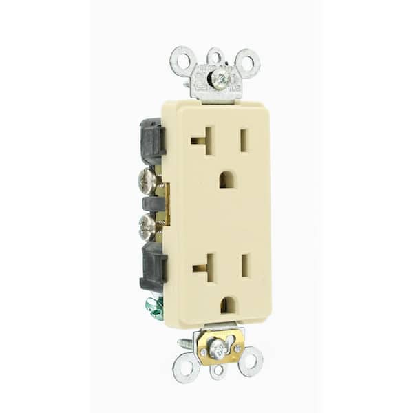 Leviton Decora Plus 20 Amp 125 V Industrial Grade Duplex Outlet/Receptacle, Ivory (1-Pack) 16342-I