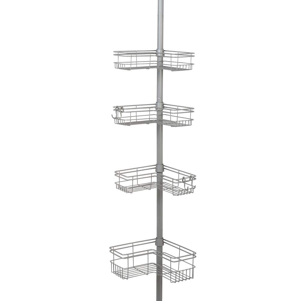 Zenna Home Tension Pole Shower Caddy, 4 Basket Shelves, Adjustable, 60-96 inch, White