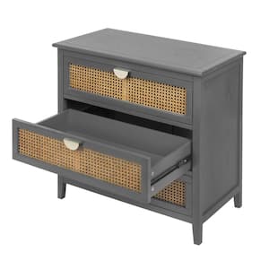 31.5 in. W x 14.97 in. D x 30.32 in. H Gray Linen Cabinet with 3 Rattan Drawers for Bedroom