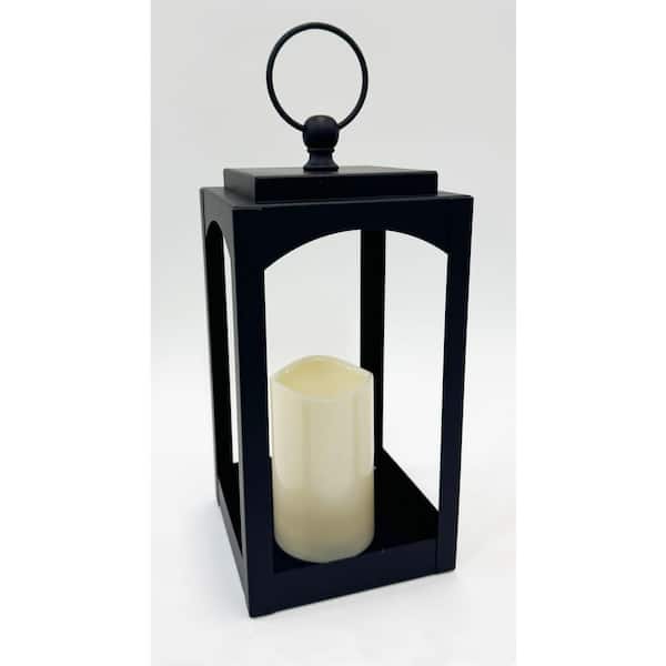 11.8 in. Black Metal Lantern With LED Candle