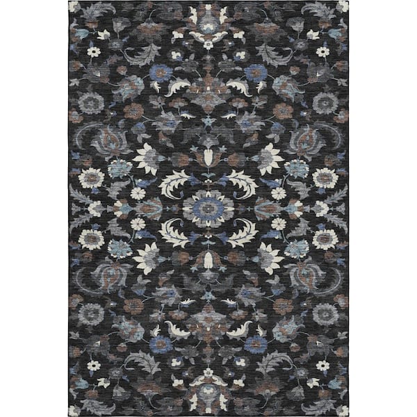 Mayfield Premium Machine Washable Abstract AMF2473 Black 5 ft. x 7 ft. 6 in. Area Rug