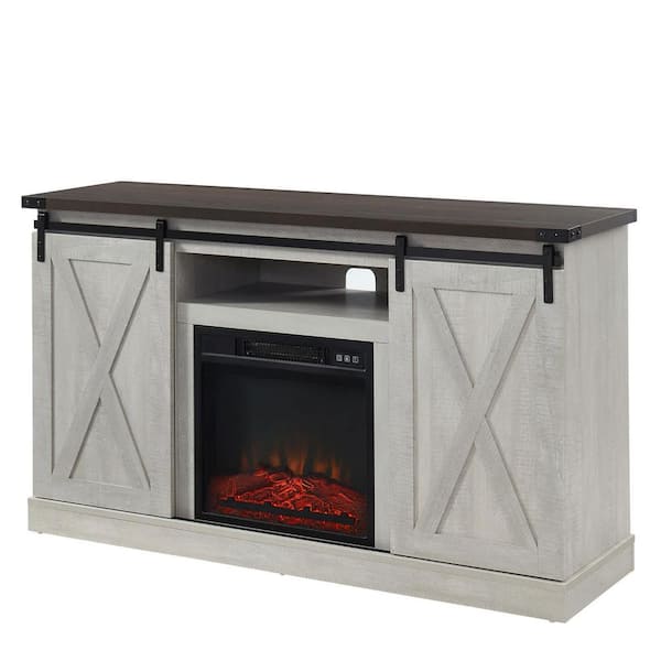 EDYO LIVING 54 in. Freestanding Electric Fireplace TV Stand Table with Sliding Barn Door in Gray Wash