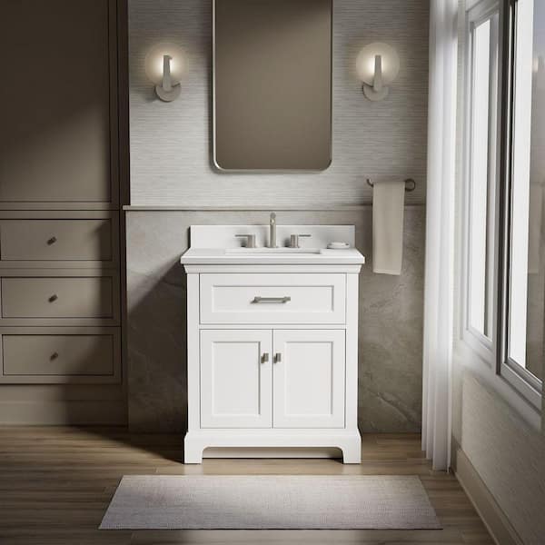 Charlemont 30.98in. Single Sink Freestanding White Bath Vanity with White Quartz Top Assembled