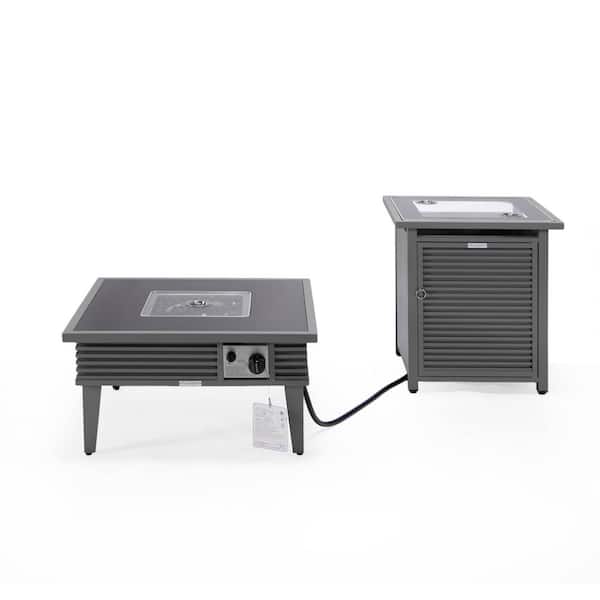 Leisuremod Walbrooke Patio Square Fire Pit and Tank Holder with Slats Design (Grey)
