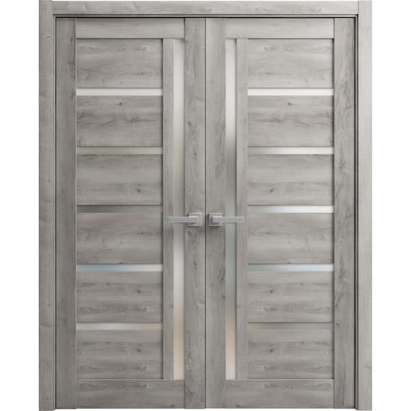 Sartodoors 60 in. x 80 in. 2 Panel Nebraska Grey Finished Solid MDF Sliding Door with Hardware