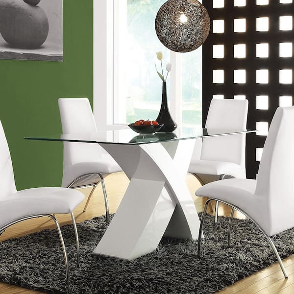Acme Furniture Pervis 60 in. Rectangle White and Clear Glass Glass