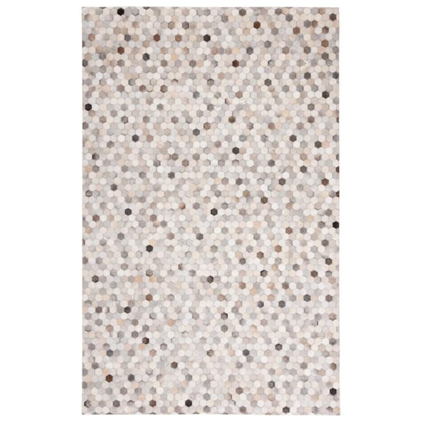 SAFAVIEH Studio Leather Ivory/Gray 5 ft. x 8 ft. Geometric Area Rug