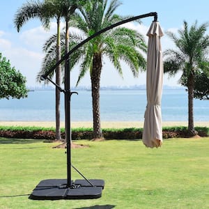 4-Piece Universal Standard Cross Patio Umbrella Base in Black, Weighted Cantilever and Offset Patio Umbrella